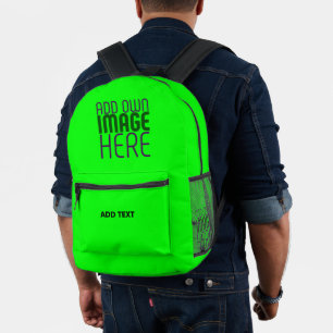 MODERN EDITABLE NEON GREEN IMAGE TEXT TEMPLATE PRINTED BACKPACK