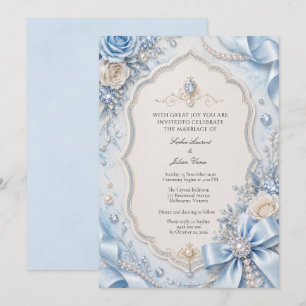 Modern Editable Pastel Blue Pearls and Diamonds Invitation