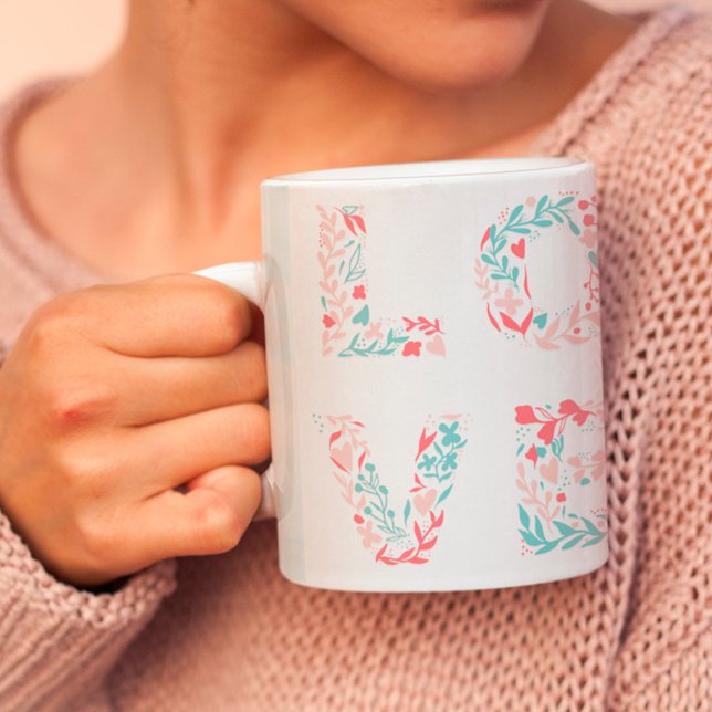 Modern editable pastel floral love 2 photo grid coffee mug (Creator Uploaded)