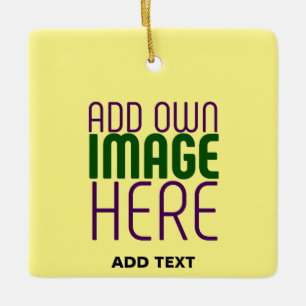 MODERN EDITABLE PASTEL YELLOW IMAGE TEXT TEMPLATE CERAMIC ORNAMENT