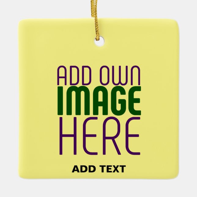  MODERN EDITABLE PASTEL YELLOW IMAGE TEXT TEMPLATE CERAMIC ORNAMENT (Front)
