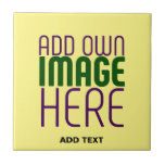 MODERN EDITABLE PASTEL YELLOW IMAGE TEXT TEMPLATE CERAMIC TILE<br><div class="desc">THIS IS A DESIGN FITTING FOR CUSTOMERS.YOU CAN CHANGE, RESIZE OR ADD LOGO, PHOTO, TEXT AND COLOURS THE WAY YOU WANT.THANK YOU.</div>