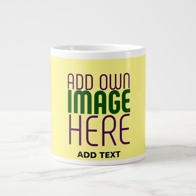 MODERN EDITABLE PASTEL YELLOW IMAGE TEXT TEMPLATE LARGE COFFEE MUG (Front)