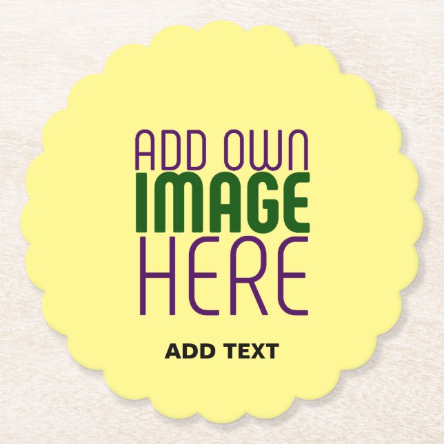 MODERN EDITABLE PASTEL YELLOW IMAGE TEXT TEMPLATE PAPER COASTER (Front)