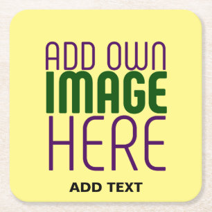 MODERN EDITABLE PASTEL YELLOW IMAGE TEXT TEMPLATE SQUARE PAPER COASTER