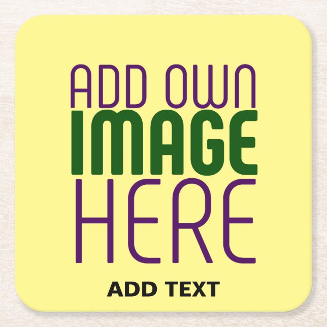 MODERN EDITABLE PASTEL YELLOW IMAGE TEXT TEMPLATE SQUARE PAPER COASTER (Front)