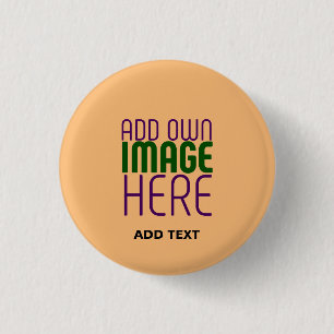 MODERN EDITABLE PEACH ORANGE IMAGE TEXT TEMPLATE 3 CM ROUND BADGE