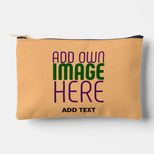 MODERN EDITABLE PEACH ORANGE IMAGE TEXT TEMPLATE ACCESSORY POUCH