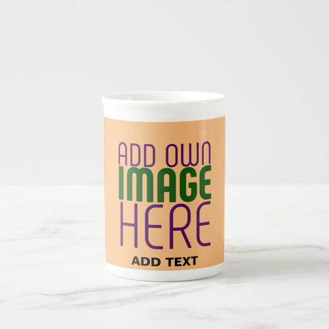 MODERN EDITABLE PEACH ORANGE IMAGE TEXT TEMPLATE BONE CHINA MUG (Front)