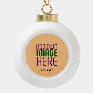 MODERN EDITABLE PEACH ORANGE IMAGE TEXT TEMPLATE CERAMIC BALL CHRISTMAS ORNAMENT