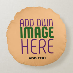 MODERN EDITABLE PEACH ORANGE IMAGE TEXT TEMPLATE ROUND CUSHION