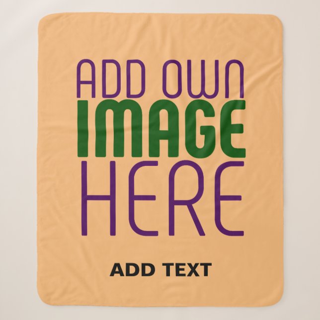 MODERN EDITABLE PEACH ORANGE IMAGE TEXT TEMPLATE SHERPA BLANKET (Front)