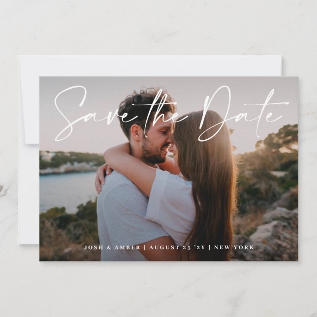 Modern Editable Photo QR code | Save The Date Card (Front)