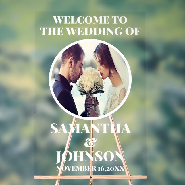 Modern  EDITABLE  Photo Wedding Welcome Acrylic Sign (Neutral)