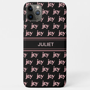 Modern Editable Pink Joy Calligraphy on Black Case-Mate iPhone Case