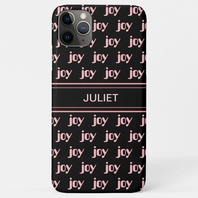 Modern Editable Pink Joy Calligraphy on Black Case-Mate iPhone Case (Back)