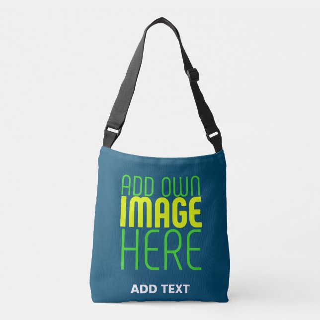 MODERN EDITABLE PRUSSIAN BLUE IMAGE TEXT TEMPLATE CROSSBODY BAG (Front)