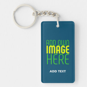 MODERN EDITABLE PRUSSIAN BLUE IMAGE TEXT TEMPLATE KEY RING