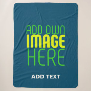 MODERN EDITABLE PRUSSIAN BLUE IMAGE TEXT TEMPLATE SHERPA BLANKET