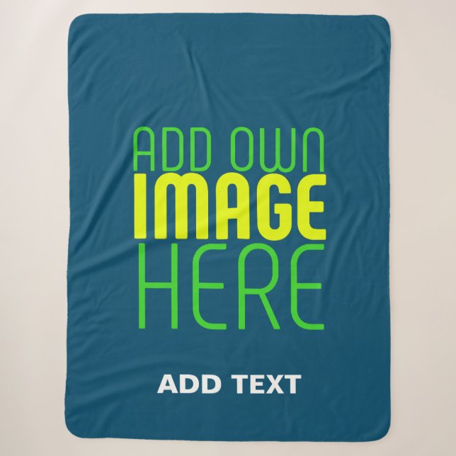 MODERN EDITABLE PRUSSIAN BLUE IMAGE TEXT TEMPLATE SHERPA BLANKET (Front)