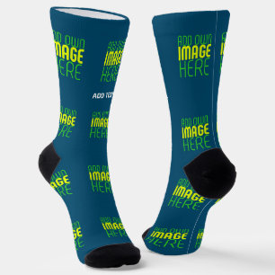 MODERN EDITABLE PRUSSIAN BLUE IMAGE TEXT TEMPLATE SOCKS
