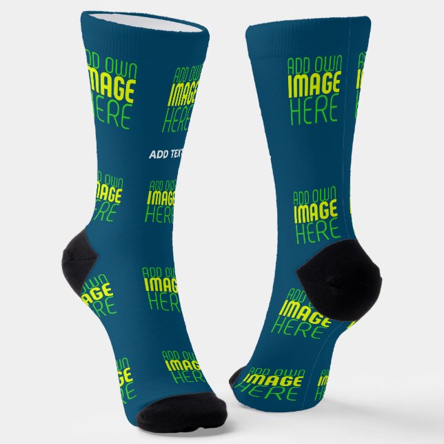 MODERN EDITABLE PRUSSIAN BLUE IMAGE TEXT TEMPLATE SOCKS (Angled)