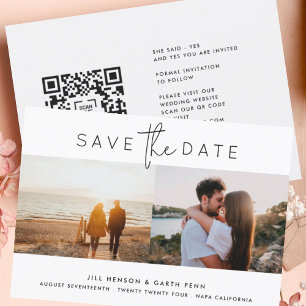 Modern Editable QR Code Photo Black White Save The Date