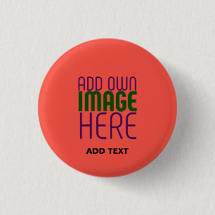 MODERN EDITABLE RED ORANGE IMAGE TEXT TEMPLATE 3 CM ROUND BADGE