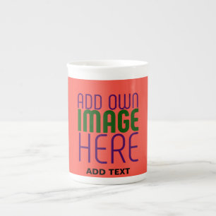 MODERN EDITABLE RED ORANGE IMAGE TEXT TEMPLATE BONE CHINA MUG