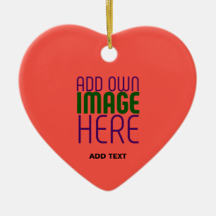  MODERN EDITABLE RED ORANGE IMAGE TEXT TEMPLATE CERAMIC ORNAMENT