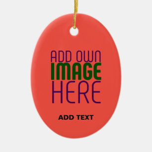  MODERN EDITABLE RED ORANGE IMAGE TEXT TEMPLATE CERAMIC ORNAMENT