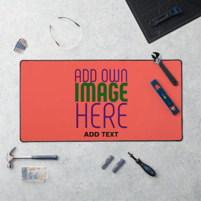 MODERN EDITABLE RED ORANGE IMAGE TEXT TEMPLATE DESK MAT (Workstation)