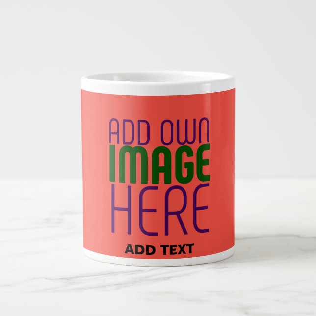 MODERN EDITABLE RED ORANGE IMAGE TEXT TEMPLATE LARGE COFFEE MUG (Front)