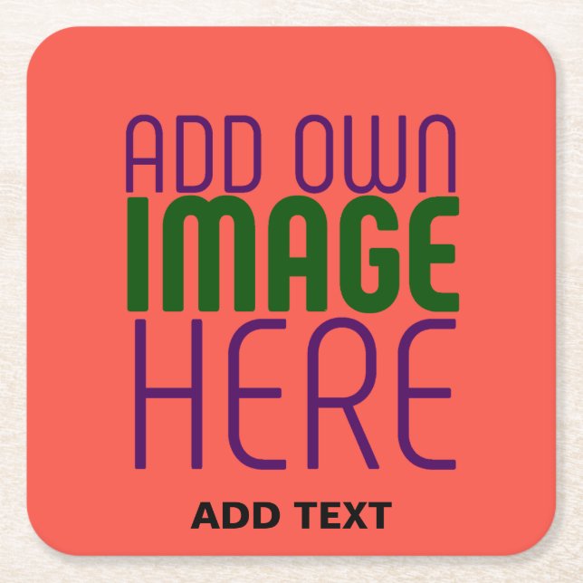 MODERN EDITABLE RED ORANGE IMAGE TEXT TEMPLATE SQUARE PAPER COASTER (Front)