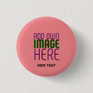 MODERN EDITABLE SALMON PINK IMAGE TEXT TEMPLATE 3 CM ROUND BADGE