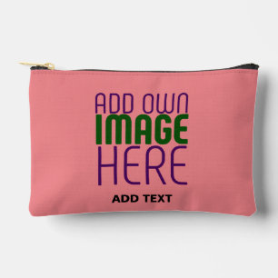 MODERN EDITABLE SALMON PINK IMAGE TEXT TEMPLATE ACCESSORY POUCH