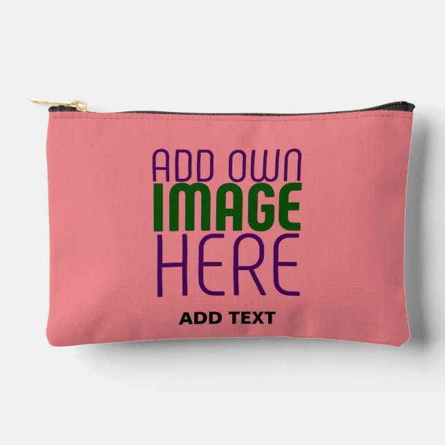 MODERN EDITABLE SALMON PINK IMAGE TEXT TEMPLATE ACCESSORY POUCH (Front)