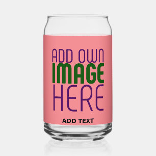 MODERN EDITABLE SALMON PINK IMAGE TEXT TEMPLATE CAN GLASS