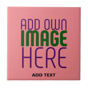 MODERN EDITABLE SALMON PINK IMAGE TEXT TEMPLATE CERAMIC TILE