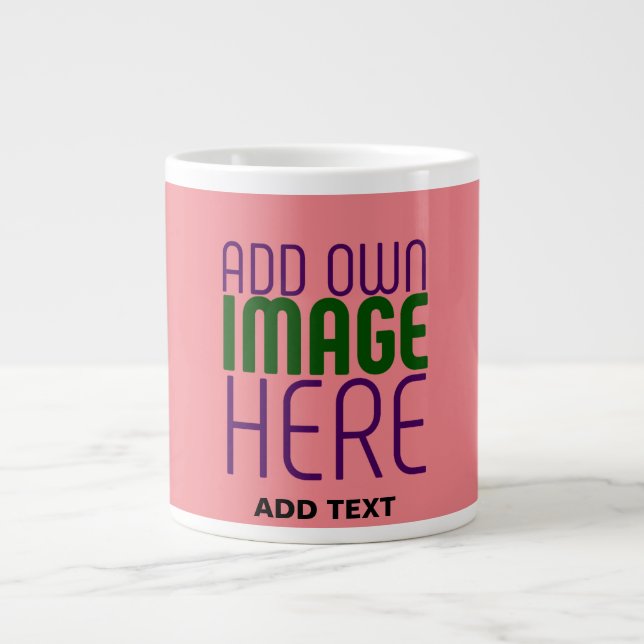MODERN EDITABLE SALMON PINK IMAGE TEXT TEMPLATE LARGE COFFEE MUG (Front)