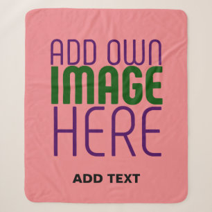 MODERN EDITABLE SALMON PINK IMAGE TEXT TEMPLATE SHERPA BLANKET