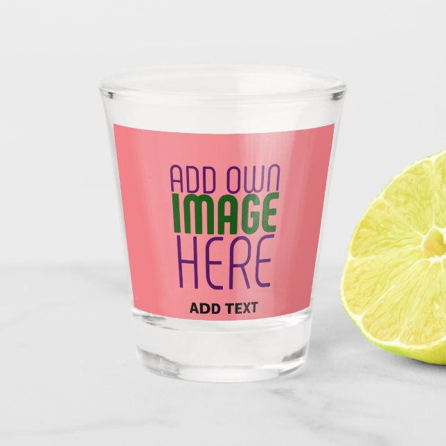 MODERN EDITABLE SALMON PINK IMAGE TEXT TEMPLATE SHOT GLASS (Front)