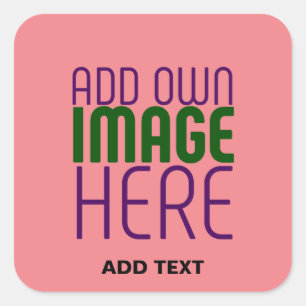 MODERN EDITABLE SALMON PINK IMAGE TEXT TEMPLATE SQUARE STICKER