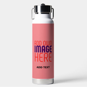 MODERN EDITABLE SALMON PINK IMAGE TEXT TEMPLATE WATER BOTTLE