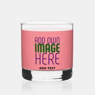 MODERN EDITABLE SALMON PINK IMAGE TEXT TEMPLATE WHISKEY GLASS