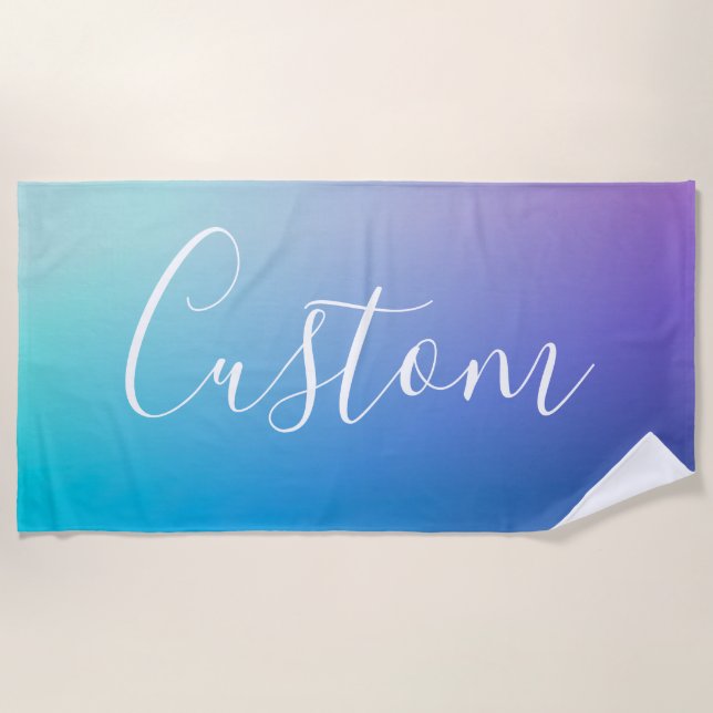 Modern Editable Script Writing | Colourful Ombre Beach Towel (Front)