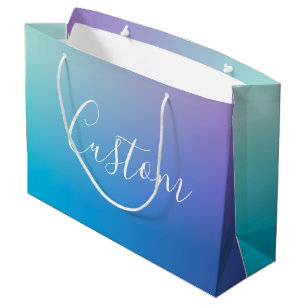 Modern Editable Script Writing   Colourful Ombre Large Gift Bag