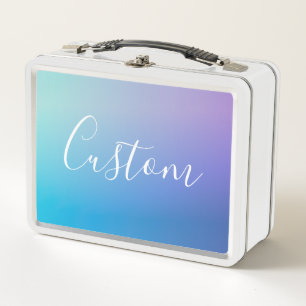 Modern Editable Script Writing   Colourful Ombre Metal Lunch Box