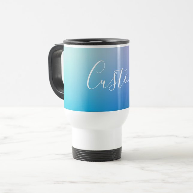 Modern Editable Script Writing | Colourful Ombre Travel Mug (Front Left)