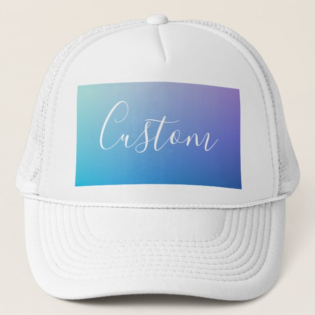 Modern Editable Script Writing | Colourful Ombre Trucker Hat (Front)